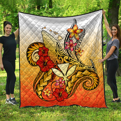 Hawaii Premium Quilt Humpback Whale with Hibiscus Plumeria