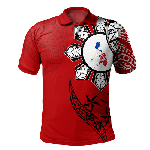 Philippines Polo Shirt Tribal Sun In My Heart Red Style
