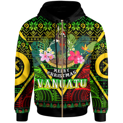 Vanuatu Polynesian Christmas Hoodie - Custom Vanuatu Coat of Arms Christmas Hat Polynesian Patterns Hoodie