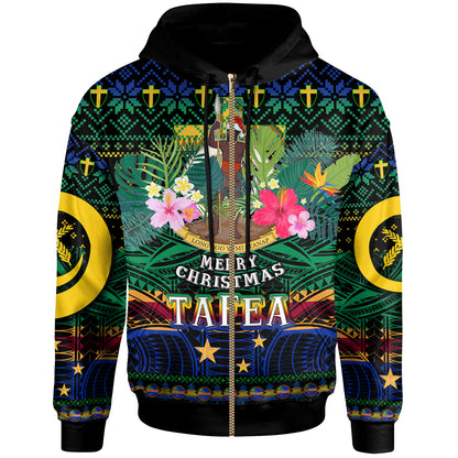 Tafea Polynesian Christmas Hoodie - Custom Tafea Vanuatu Coat of Arms Christmas Hat Polynesian Patterns Hoodie