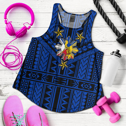 Philippines Women Tank - Filipino Sun And Stars Tribal Tattoo Patterns Style