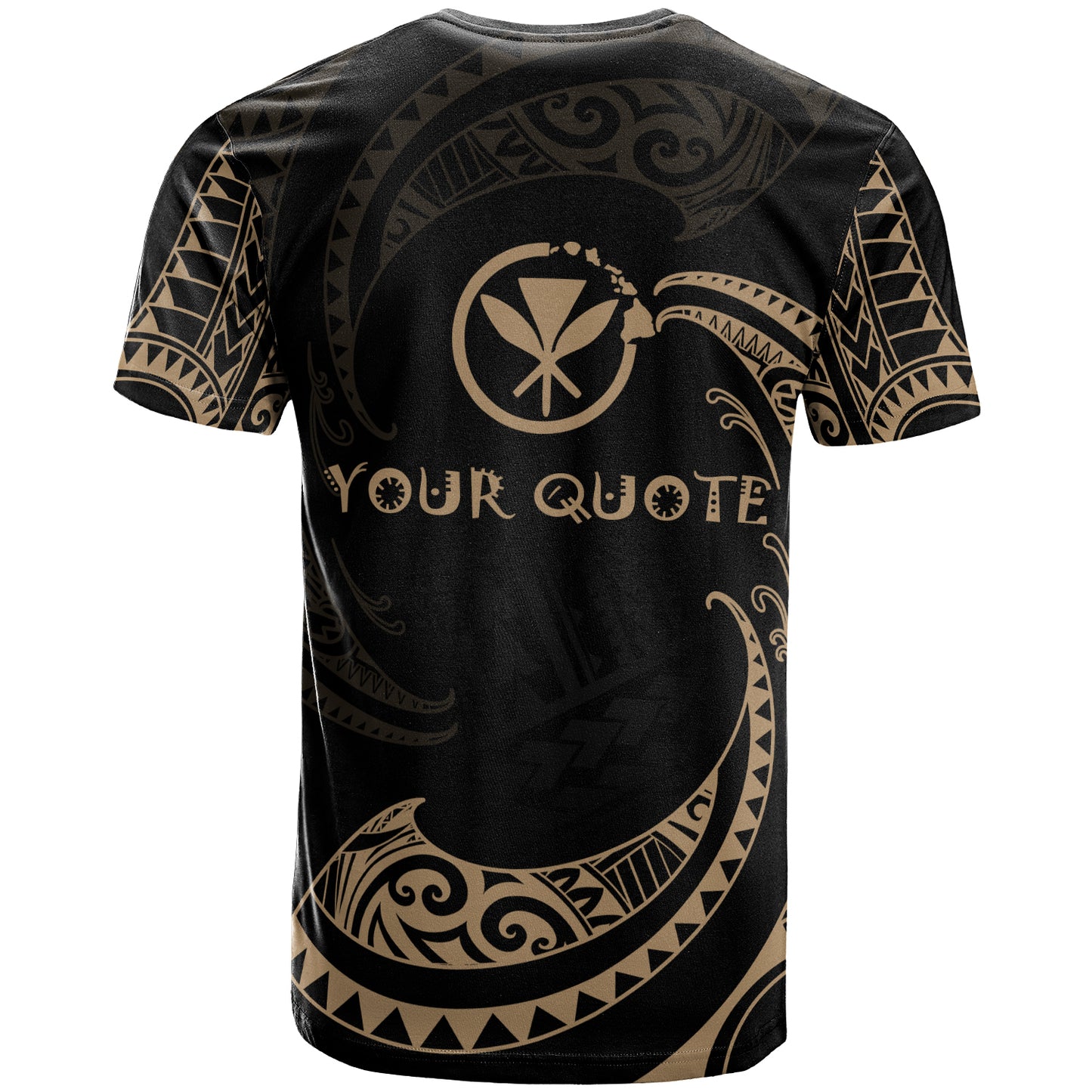 Personalized Quote Hawaii Polynesian T-Shirt - Gold Tribal Wave