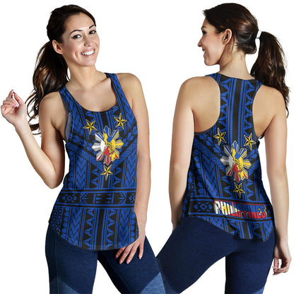 Philippines Women Tank - Filipino Sun And Stars Tribal Tattoo Patterns Style