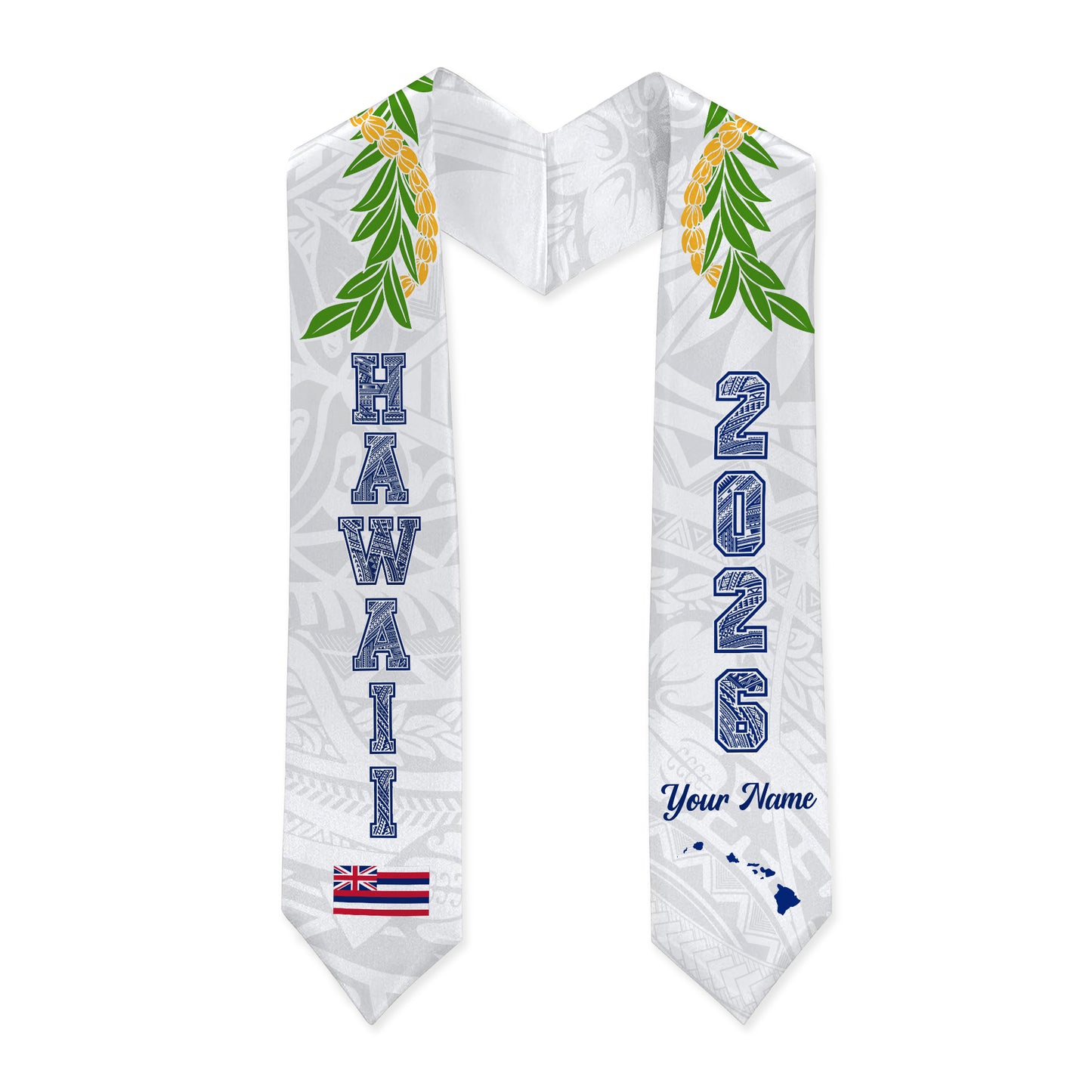 Hawaii Graduation Stole Custom 2026 Hawaiian Lei Polynesian Tribal White