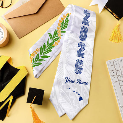 Hawaii Graduation Stole Custom 2026 Hawaiian Lei Polynesian Tribal White