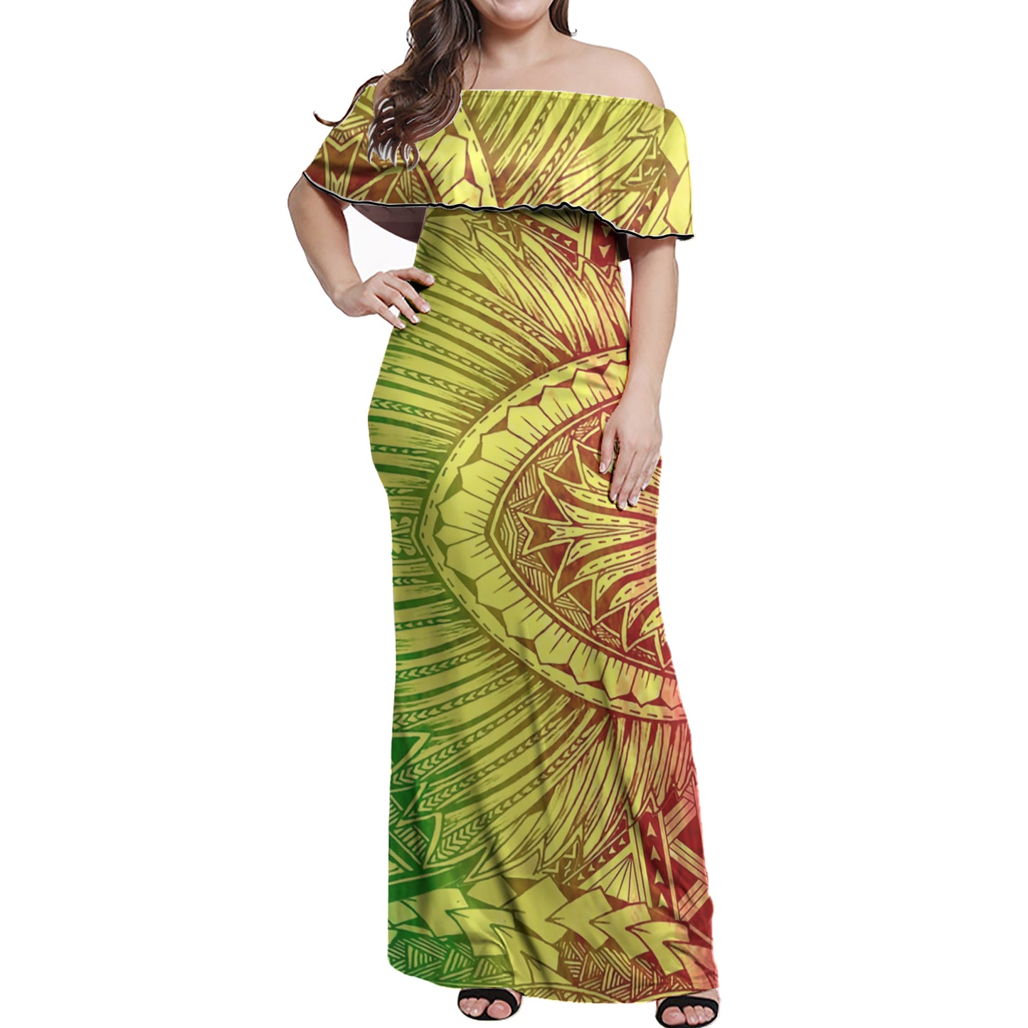 Polynesian Woman Off Shoulder Long Dress - Polynesian Pattern 20