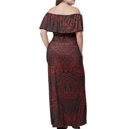 Polynesian Woman Off Shoulder Long Dress - Polynesian Pattern 22