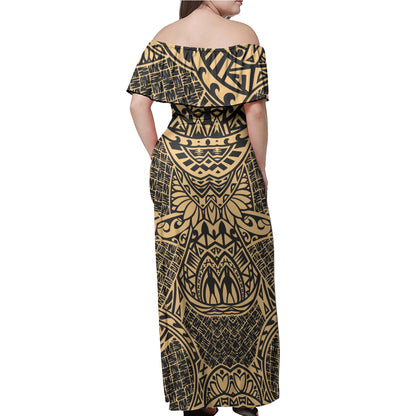 Polynesian Woman Off Shoulder Long Dress - Polynesian Pattern 23