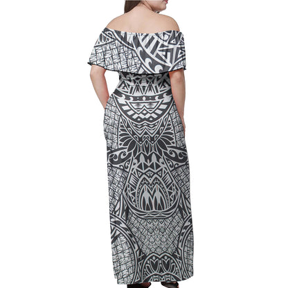 Polynesian Woman Off Shoulder Long Dress - Polynesian Pattern 25