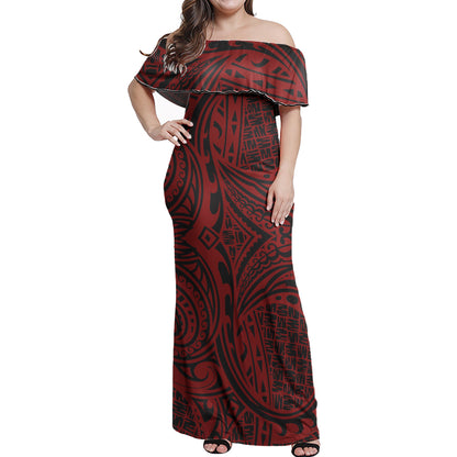 Polynesian Woman Off Shoulder Long Dress - Polynesian Pattern 26