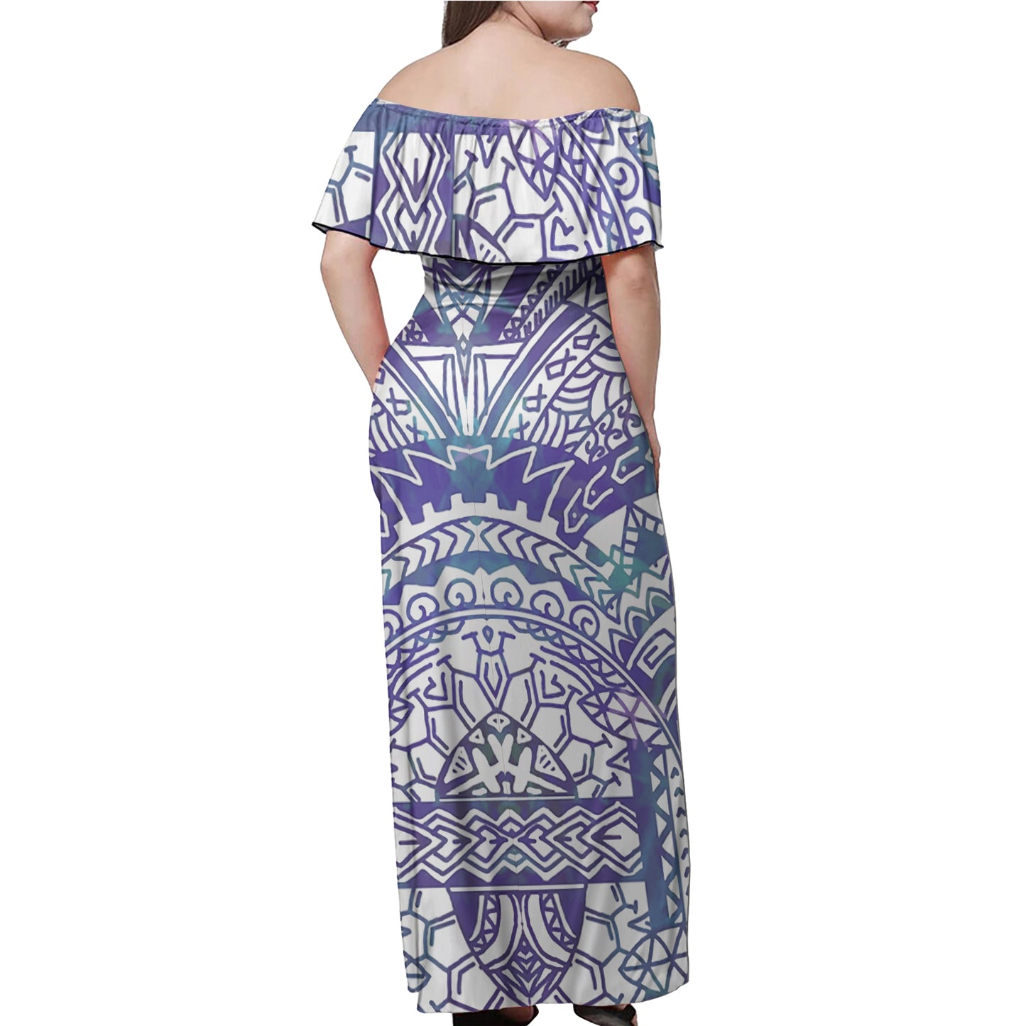 Polynesian Woman Off Shoulder Long Dress - Polynesian Pattern 27
