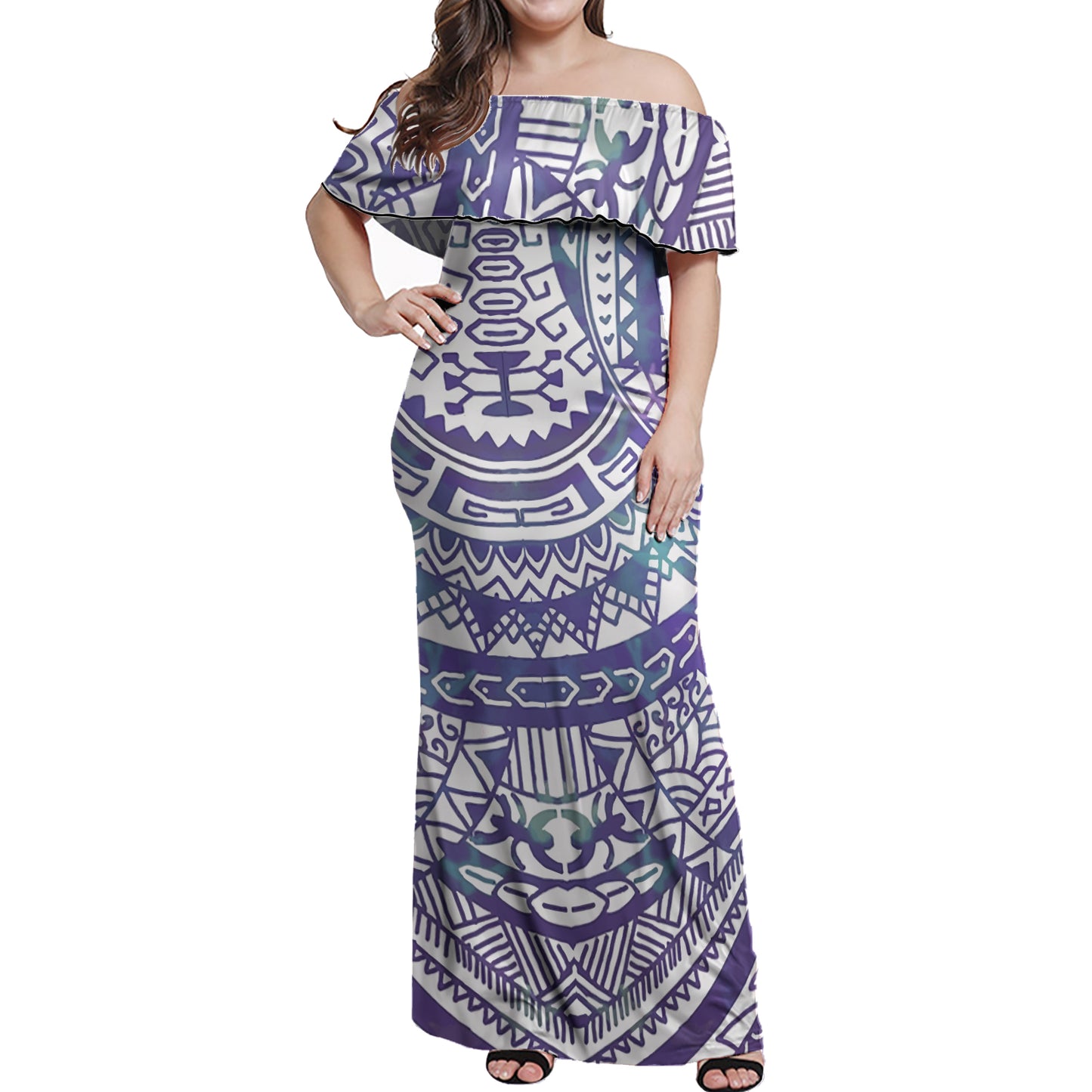 Polynesian Woman Off Shoulder Long Dress - Polynesian Pattern 27