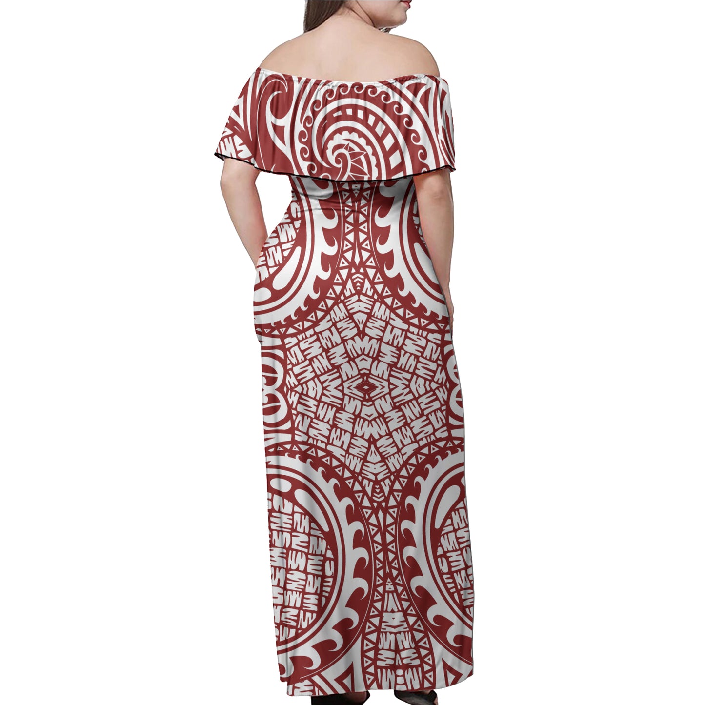 Polynesian Woman Off Shoulder Long Dress - Polynesian Pattern 28