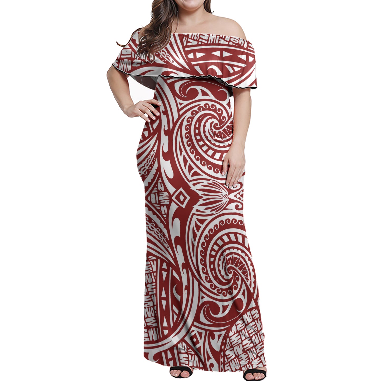 Polynesian Woman Off Shoulder Long Dress - Polynesian Pattern 28