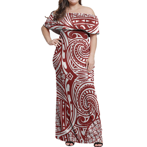 Polynesian Woman Off Shoulder Long Dress - Polynesian Pattern 28