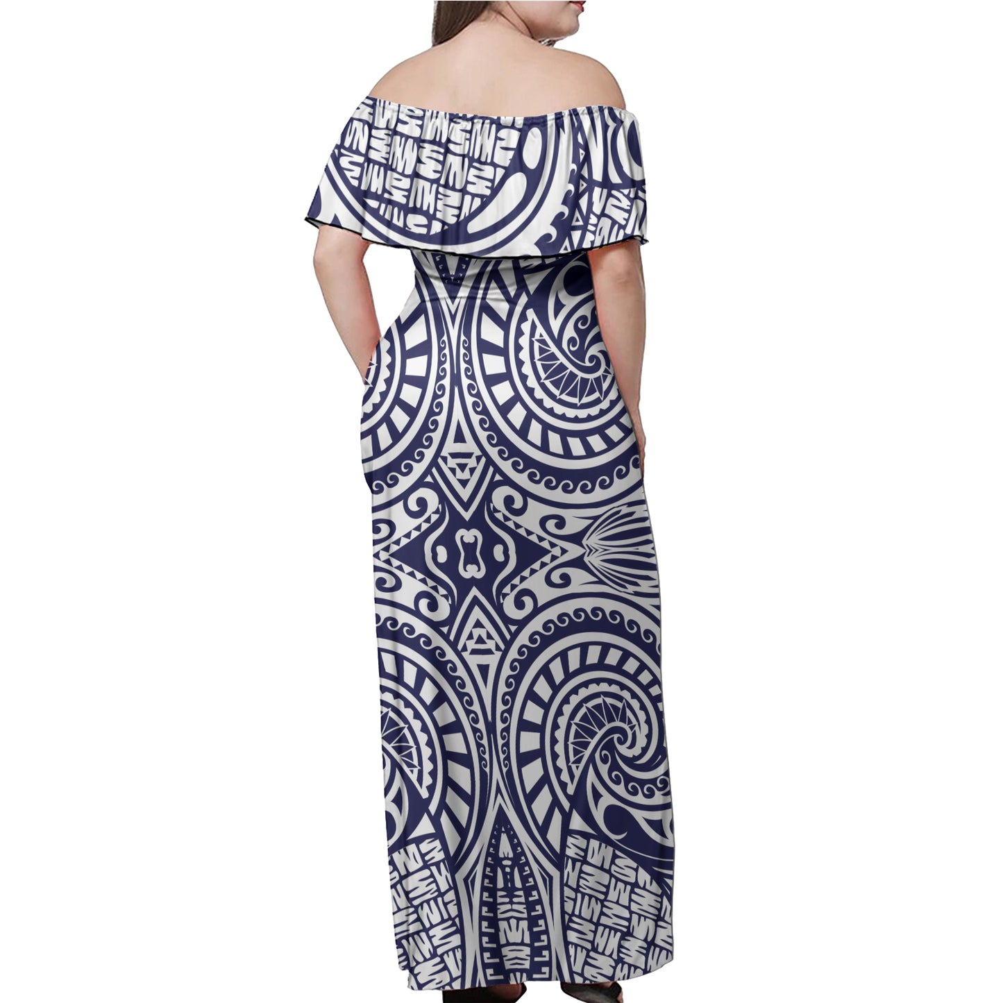 Polynesian Woman Off Shoulder Long Dress - Polynesian Pattern 29