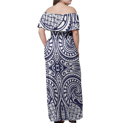 Polynesian Woman Off Shoulder Long Dress - Polynesian Pattern 29