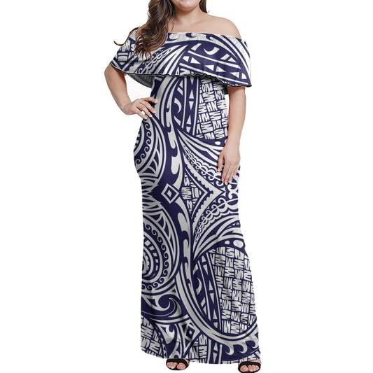Polynesian Woman Off Shoulder Long Dress - Polynesian Pattern 29