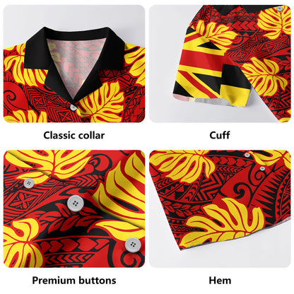 Hawaii Hawaiian Shirt Tribal Polynesia Flag Fabric Leaves
