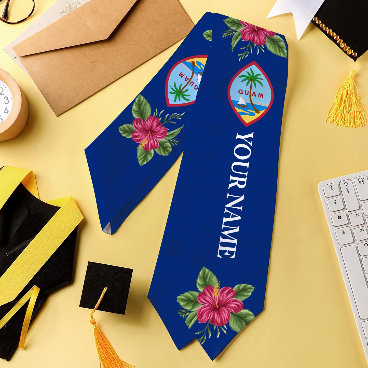 Guam Graduation Stole Custom Class Of 2026 Hibiscus Flower Simple Style