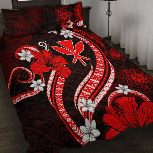 Hawaii Quilt Bed Set Kanaka Maoli Hibiscus Turtle Ocean Pacific Red Style