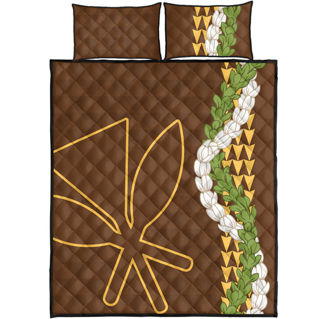 Hawaii Quilt Bed Set Kanaka Maoli Puakenikeni Maile Flower Lei