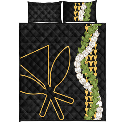 Hawaii Quilt Bed Set Kanaka Maoli Puakenikeni Maile Flower Lei