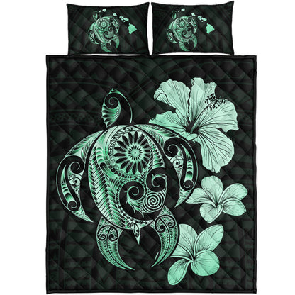 Hawaii Quilt Bed Set Hibiscus Plumeria Mix Polynesian Turtle