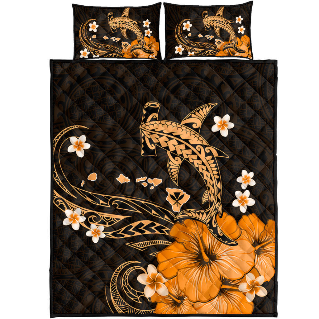 Hawaii Quilt Bed Set Kanaka Map And Shark Tribal Tattoo