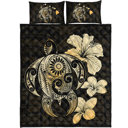 Hawaii Quilt Bed Set Hibiscus Plumeria Mix Polynesian Turtle