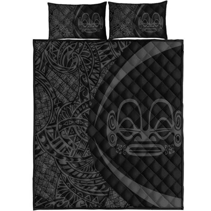 Marquesas Islands Quilt Bed Set Lauhala Gray Circle Style