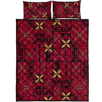 Samoa Quilt Bed Set Siapo Design Tribal Pattern Red