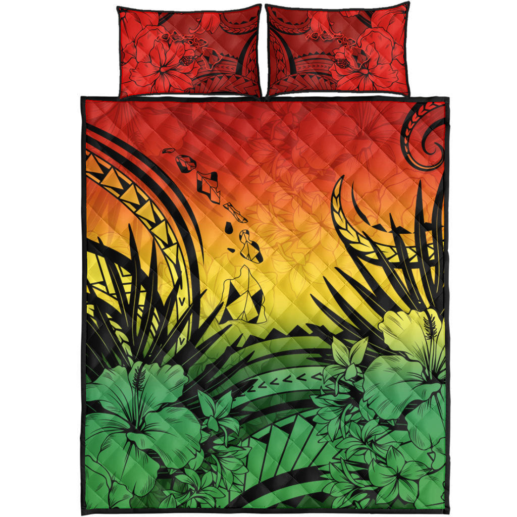 Hawaii Quilt Bed Set Map Polynesian Tattoo Tropical Summer