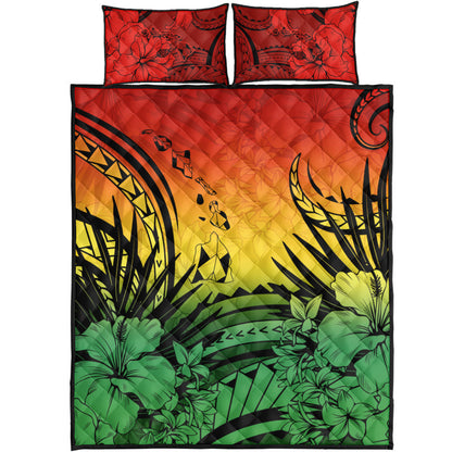 Hawaii Quilt Bed Set Map Polynesian Tattoo Tropical Summer