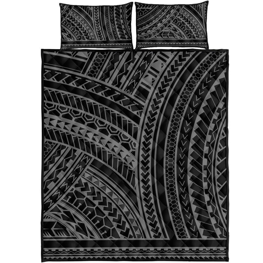 Hawaii Quilt Bed Set Polynesia Pattern Gray