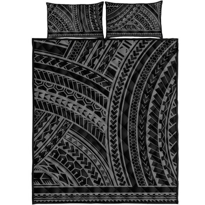 Hawaii Quilt Bed Set Polynesia Pattern Gray