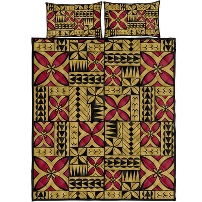 Samoa Quilt Bed Set Siapo Design Tribal Pattern Yellow
