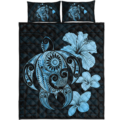 Hawaii Quilt Bed Set Hibiscus Plumeria Mix Polynesian Turtle
