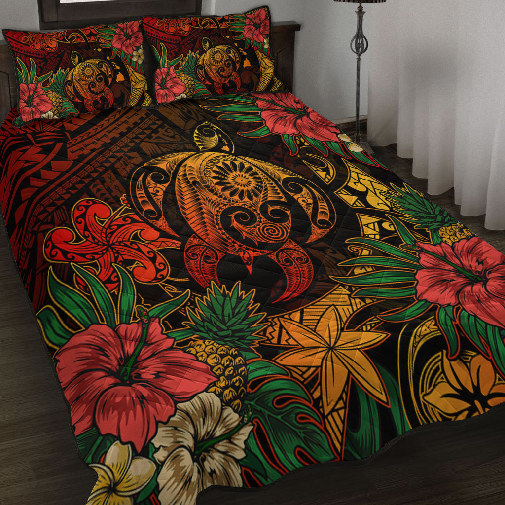 Hawaii Quilt Bed Set Tribal Polynesia Sea Turtle Design Pacific Dream