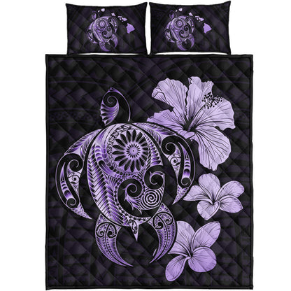 Hawaii Quilt Bed Set Hibiscus Plumeria Mix Polynesian Turtle