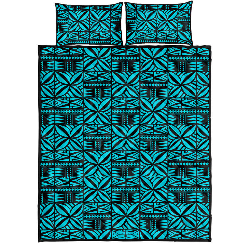 Samoa Quilt Bed Set Design Stretch Print Fabric Turquoise