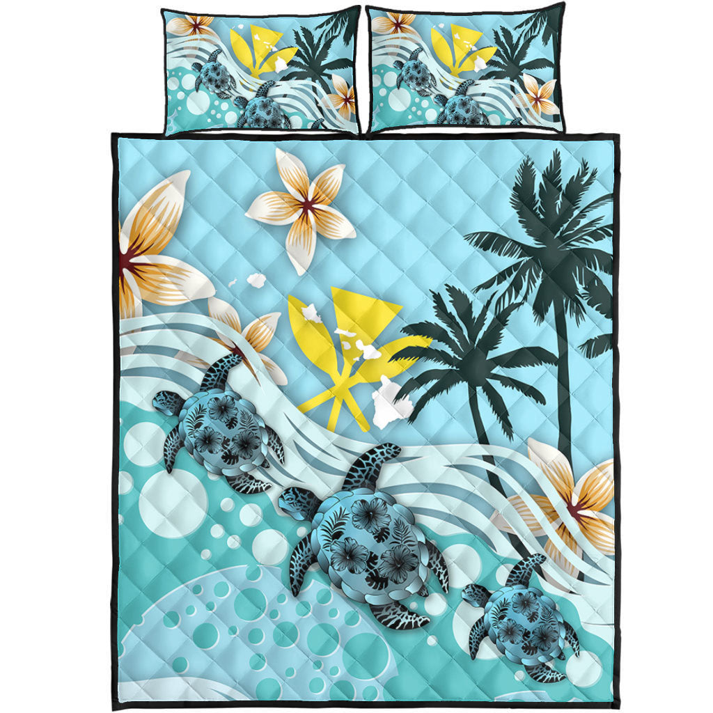 Hawaii Quilt Bed Set Kanaka Maoli Turte Blue Hibiscus