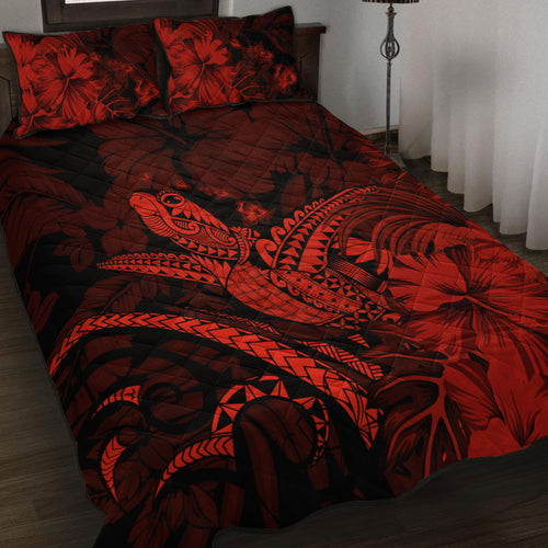 Hawaii Quilt Bed Set Turtle Polynesian With Hibiscus Flower