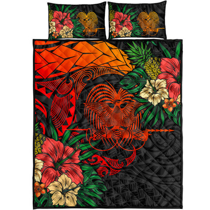 Papua New Guinea Quilt Bed Set Polynesian Coat Of Arms Tropical