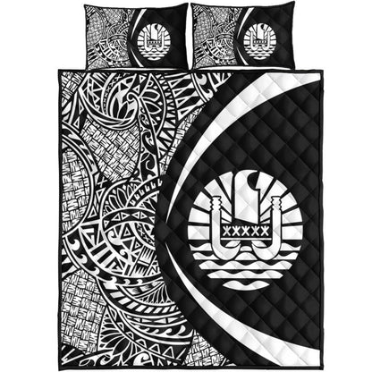 French Polynesia Quilt Bed Set Lauhala White Circle Style
