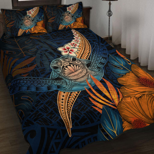 Hawaii Quilt Bed Set Turtle Design With Hibiscus Tropical Style