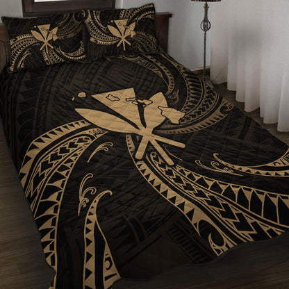 Hawaii Quilt Bed Set Kanaka Map Tribal Wave