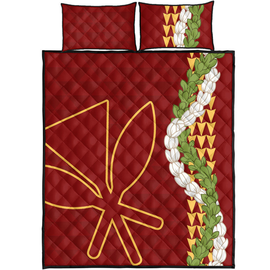 Hawaii Quilt Bed Set Kanaka Maoli Puakenikeni Maile Flower Lei