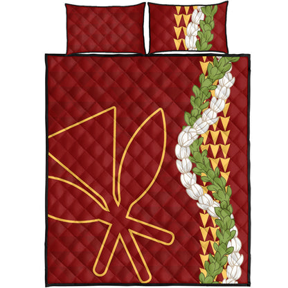 Hawaii Quilt Bed Set Kanaka Maoli Puakenikeni Maile Flower Lei