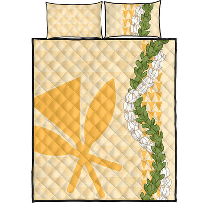 Hawaii Quilt Bed Set Kanaka Maoli Puakenikeni Maile Flower Lei